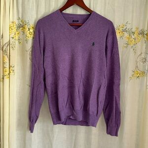 Men’s small Ralph Lauren heathered purple v-neck sweater!